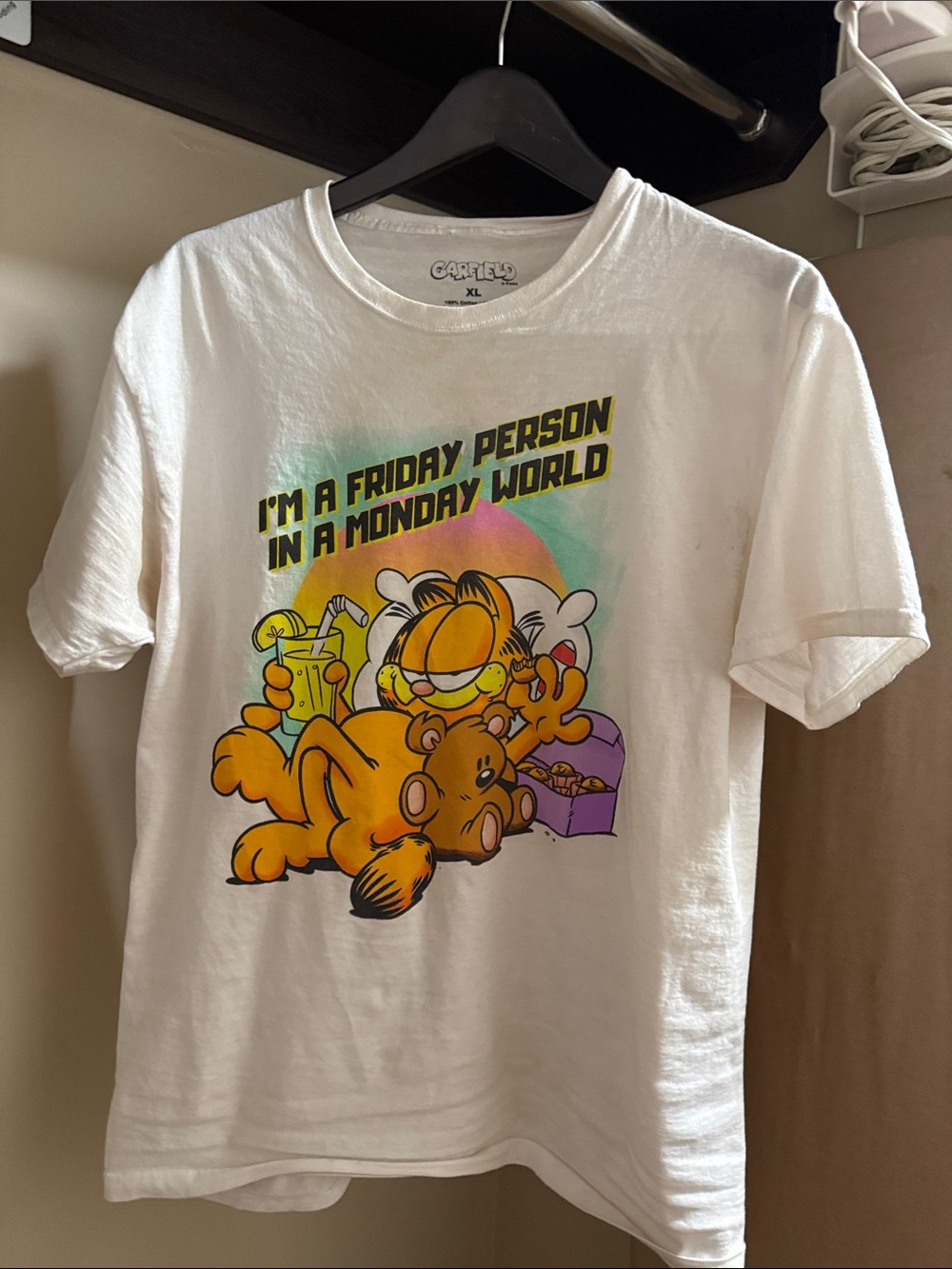 Garfield Graphic Tee - White with Yellow & Orange Print